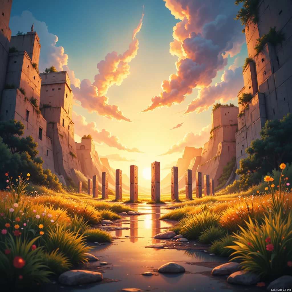 Semi-abstract image with many empty light space at center of beautiful background, that is suitable for the post:  Life is a slapstick domino line—each step a joke, each fall a chance to reset the punchline.