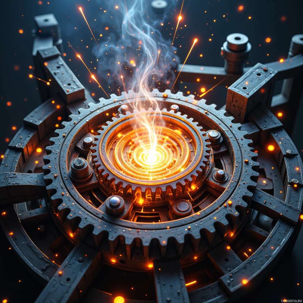 Semi-abstract image with many empty light space at center of beautiful background, that is suitable for the post:  Spirals of solder ignite like fireflies in a gearbox, each spark whispering a paradox of precision and pandemonium.
