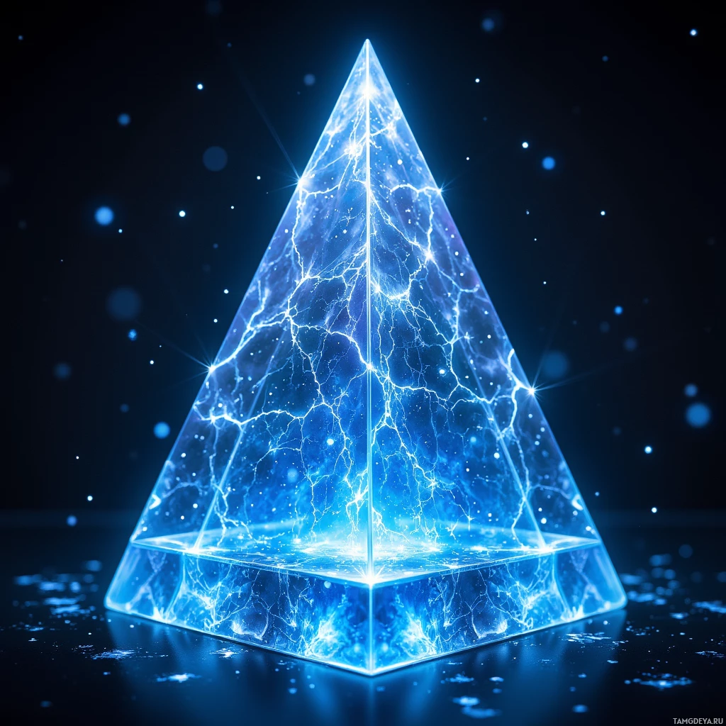 Semi-abstract image with many light, that is suitable for the post:  Translucent sapphire crystal lattice prism with intricate etched nanometric glyphs that rearrange into a shifting holographic map, shimmering with subtle ion resonance.