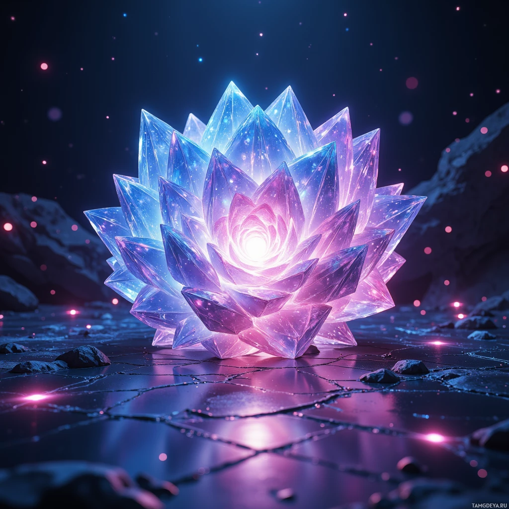 Semi-abstract image with many light, that is suitable for the post:  Translucent toroidal prism of nano‑crystal lattice, facets glowing in distinct wavelengths, seamless surface mapping oscillating frequencies, core of phase‑shifted crystals illuminated by a subtle zero‑point energy glow.
