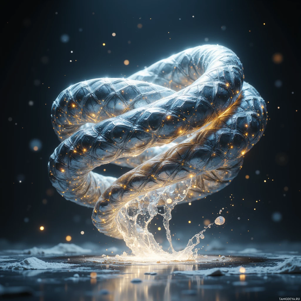 A glowing, metallic snake with intricate scales and sparkling particles.