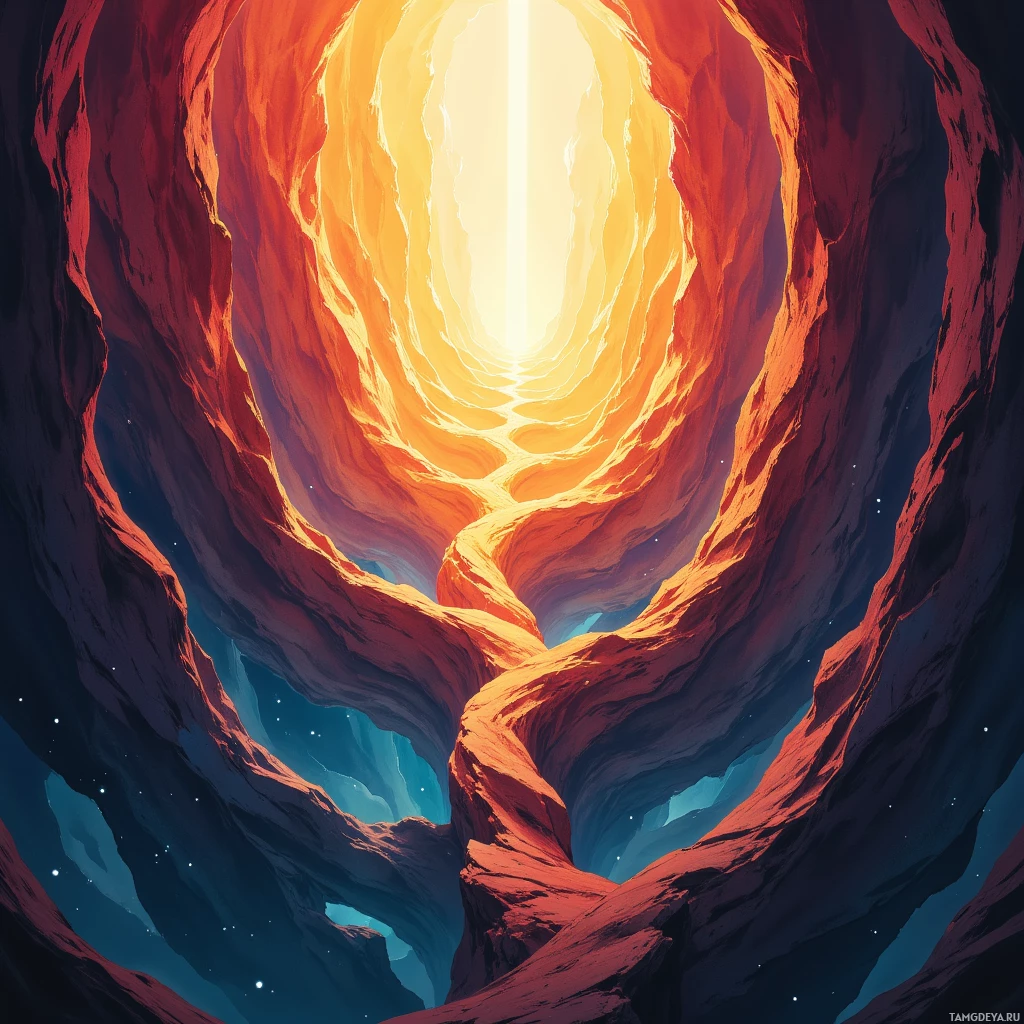 A vibrant, abstract tunnel with a glowing light at the end.