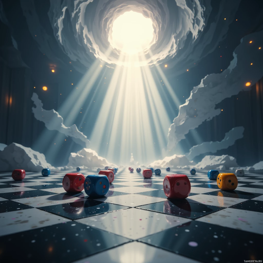 Semi-abstract image with many empty light space at center of beautiful background, that is suitable for the post:  I am a chess master in a room of dice, counting every roll refusing to let someone else roll.
