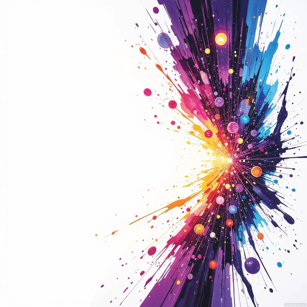 A vibrant explosion of colorful paint splatters radiating outward.