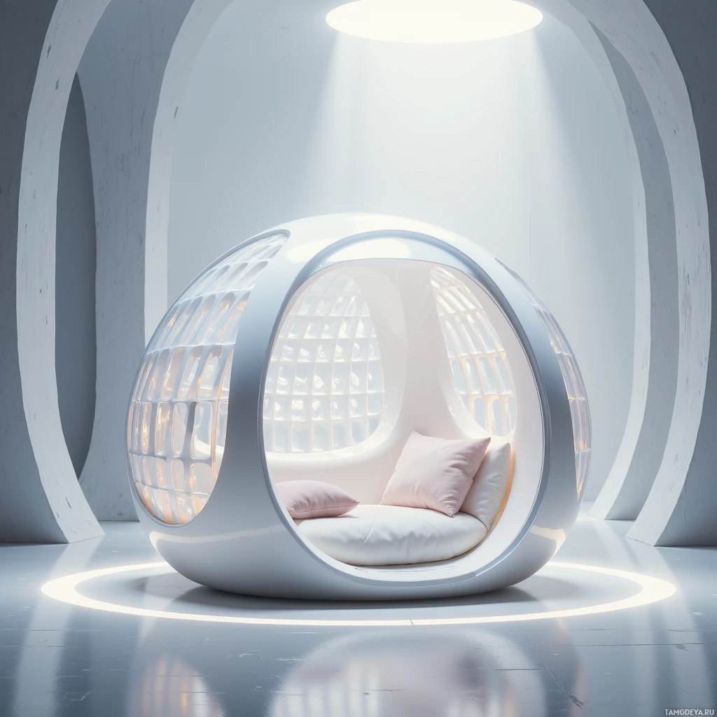 Semi-abstract image with many light, that is suitable for the post:  portable acoustic dome made of lightweight polycarbonate with a subtle gradient, glass‑bubble shape, inner soft lattice of micro‑hollow panels, a sleek touch panel on the exterior, minimalist and reflective design.