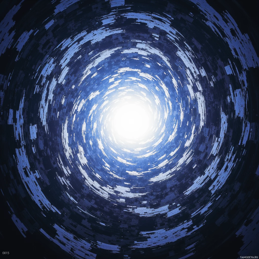 A swirling blue vortex with a bright light at the center.