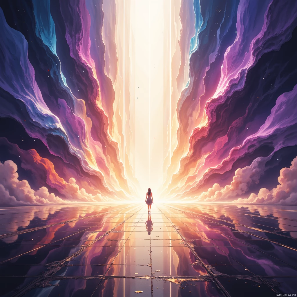 Semi-abstract image with many empty light space at center of beautiful background, that is suitable for the post:  Each deadline is a glittering runway, and I’m sprinting with stilettos that cut steel.