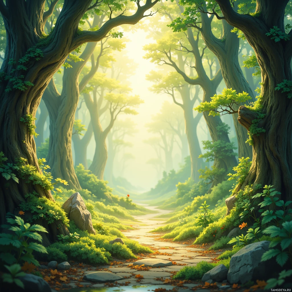 Semi-abstract image with many empty light space at center of beautiful background, that is suitable for the post:  Leaves carry my whispered verses, each flutter a heartbeat of the forest's secret diary.