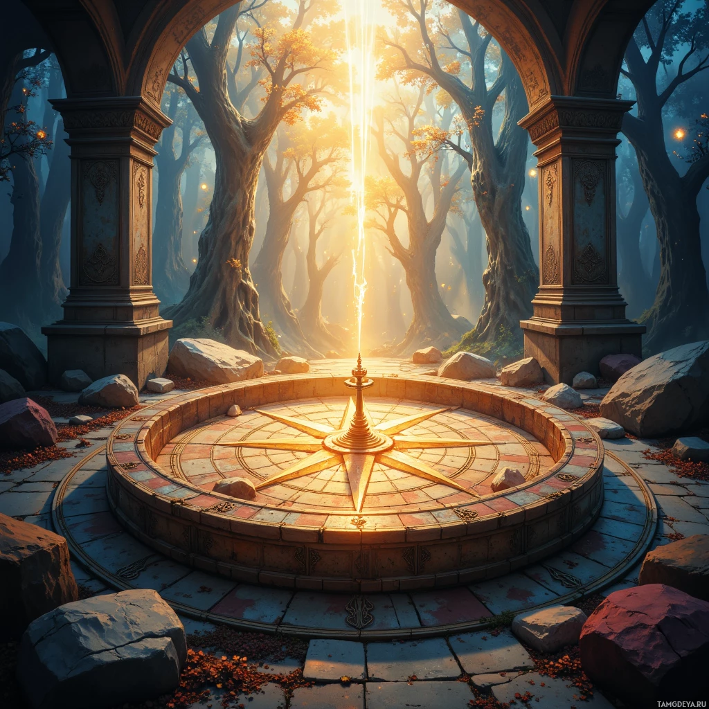 Semi-abstract image with many empty light space at center of beautiful background, that is suitable for the post:  The ancient compass spins, pointing not north but the unseen verses humming beneath ordinary streetlights.