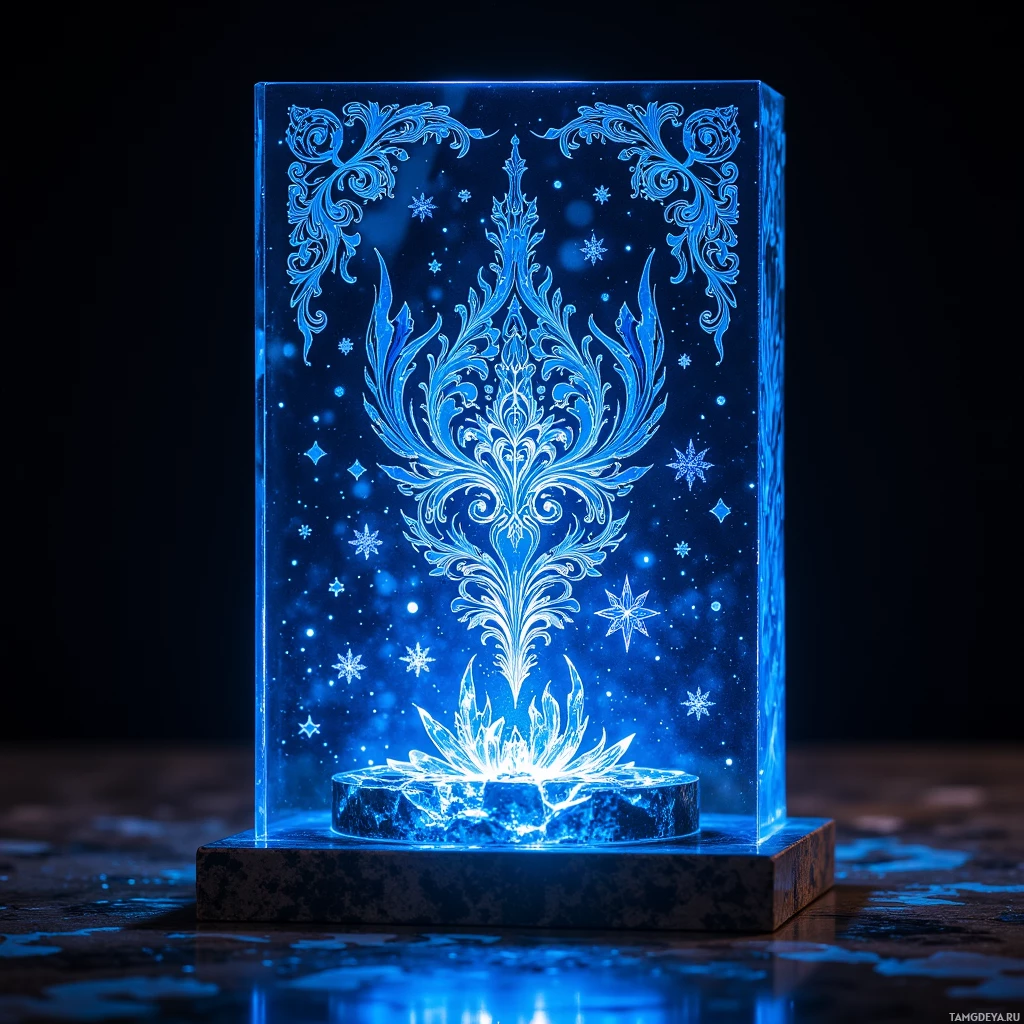 Semi-abstract image with many light, that is suitable for the post:  Crystal-encased reflective panel with hand‑crafted filigree etched in midnight blue glow, embedded micro‑LEDs shifting colors, sleek magnetic base.