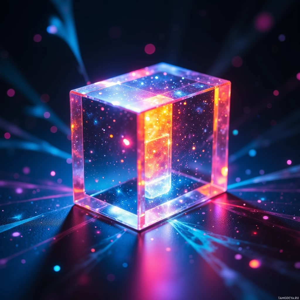 Semi-abstract image with many light, that is suitable for the post:  pocket‑sized photonic prism with a polished sapphire casing, graded‑index glass micro‑lens array, tiny gyroscopic sensor, refracting ambient light into a programmable spectrum, glowing edges forming a living color gradient, miniature waveguide‑like curvature.