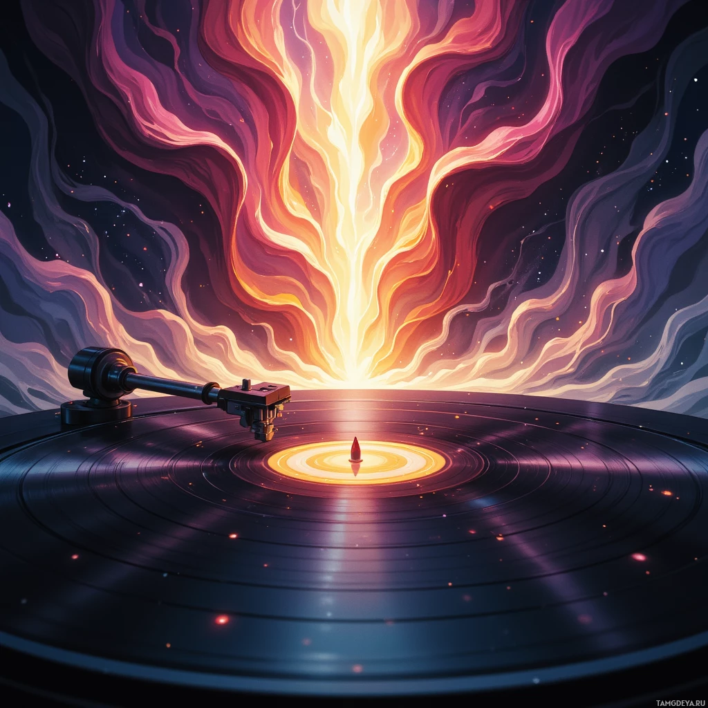 Semi-abstract image with many empty light space at center of beautiful background, that is suitable for the post:  Turning a vinyl's groove into a heartbeat, hearing the needle's whisper like a secret prayer.