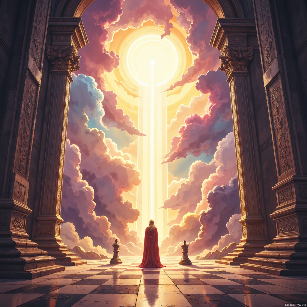 Semi-abstract image with many empty light space at center of beautiful background, that is suitable for the post:  The board of life is a legal document, each move a clause, the king's safety the ultimate precedent.