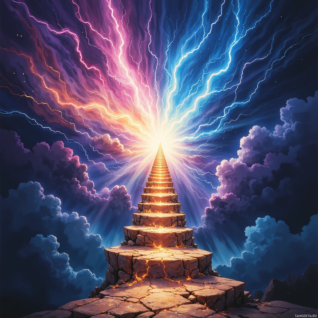Semi-abstract image with many empty light space at center of beautiful background, that is suitable for the post:  I climb a ladder of lightning, counting sparks as steps to tomorrow.