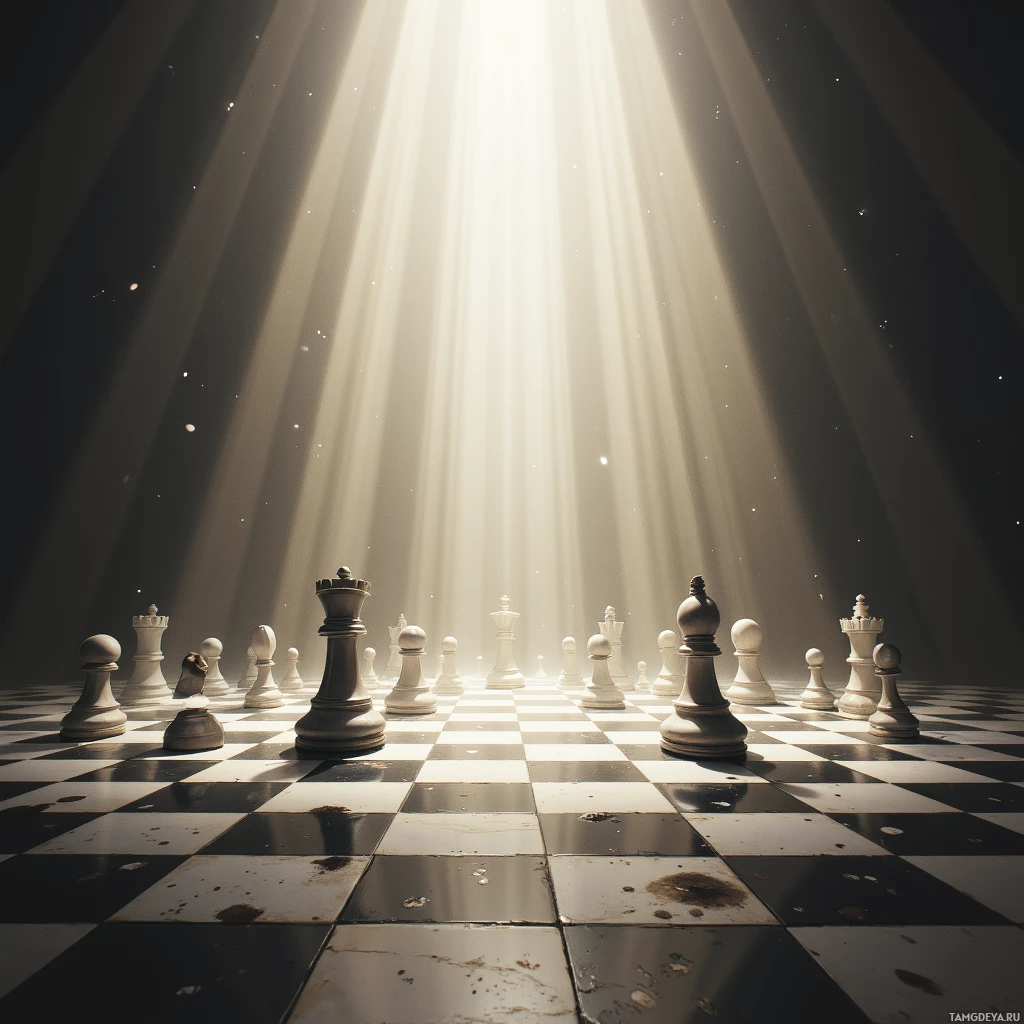 Semi-abstract image with many empty light space at center of beautiful background, that is suitable for the post:  My mind’s chessboard flickers with pawns of doubt, each move a dare.