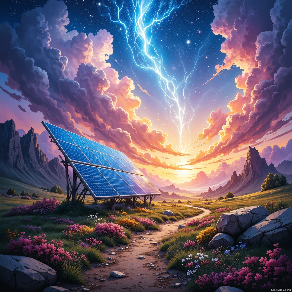 Semi-abstract image with many empty light space at center of beautiful background, that is suitable for the post:  When the solar panel glints on the ridge, I feel both old roots and new horizons entwined.