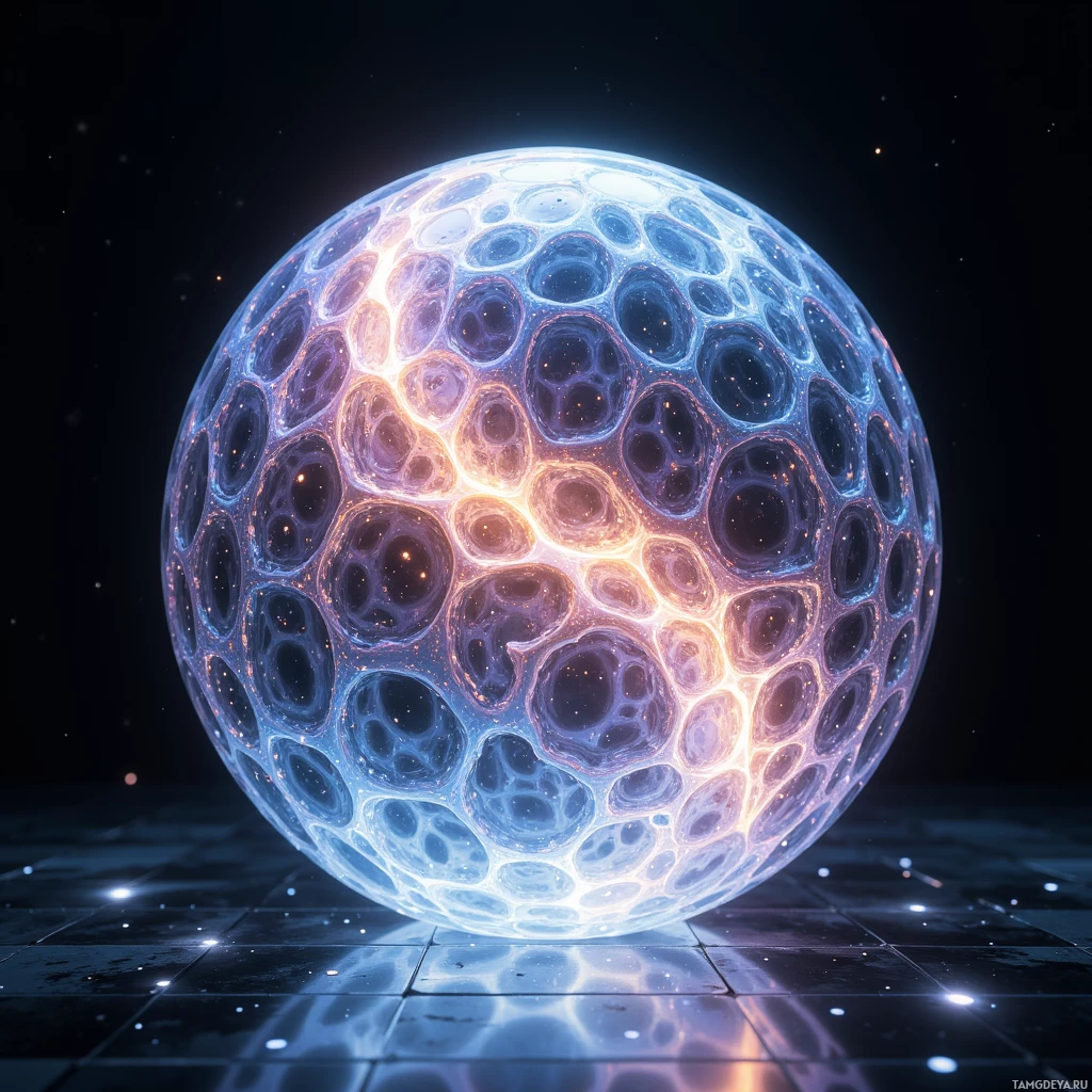 Semi-abstract image with many light, that is suitable for the post:  Translucent honeycomb‑shaped sphere, etched with a lattice of micro‑engines, refracting light into shifting kaleidoscopic glyphs that swirl across its surface, emitting a subtle iridescent glow.