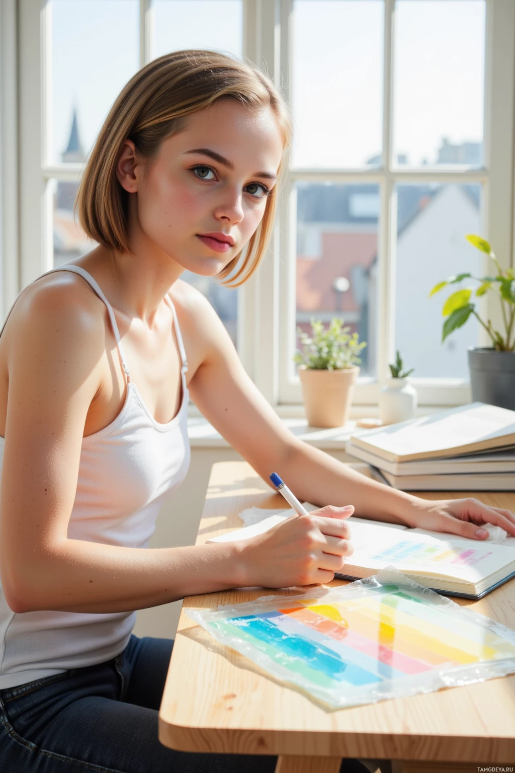 A person is sitting at a desk, writing in a notebook with a pen.