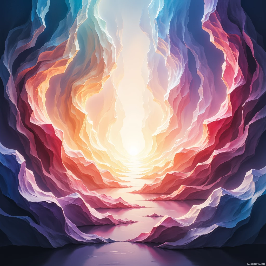 A vibrant, abstract tunnel with swirling colors and light at the end.