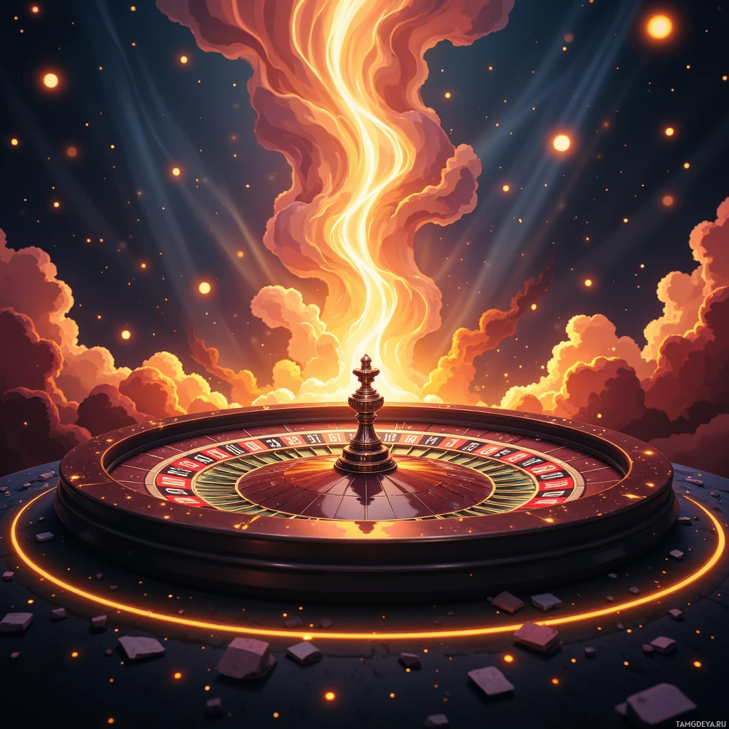 A vibrant, cosmic-themed roulette wheel with glowing elements and a dramatic sky background.