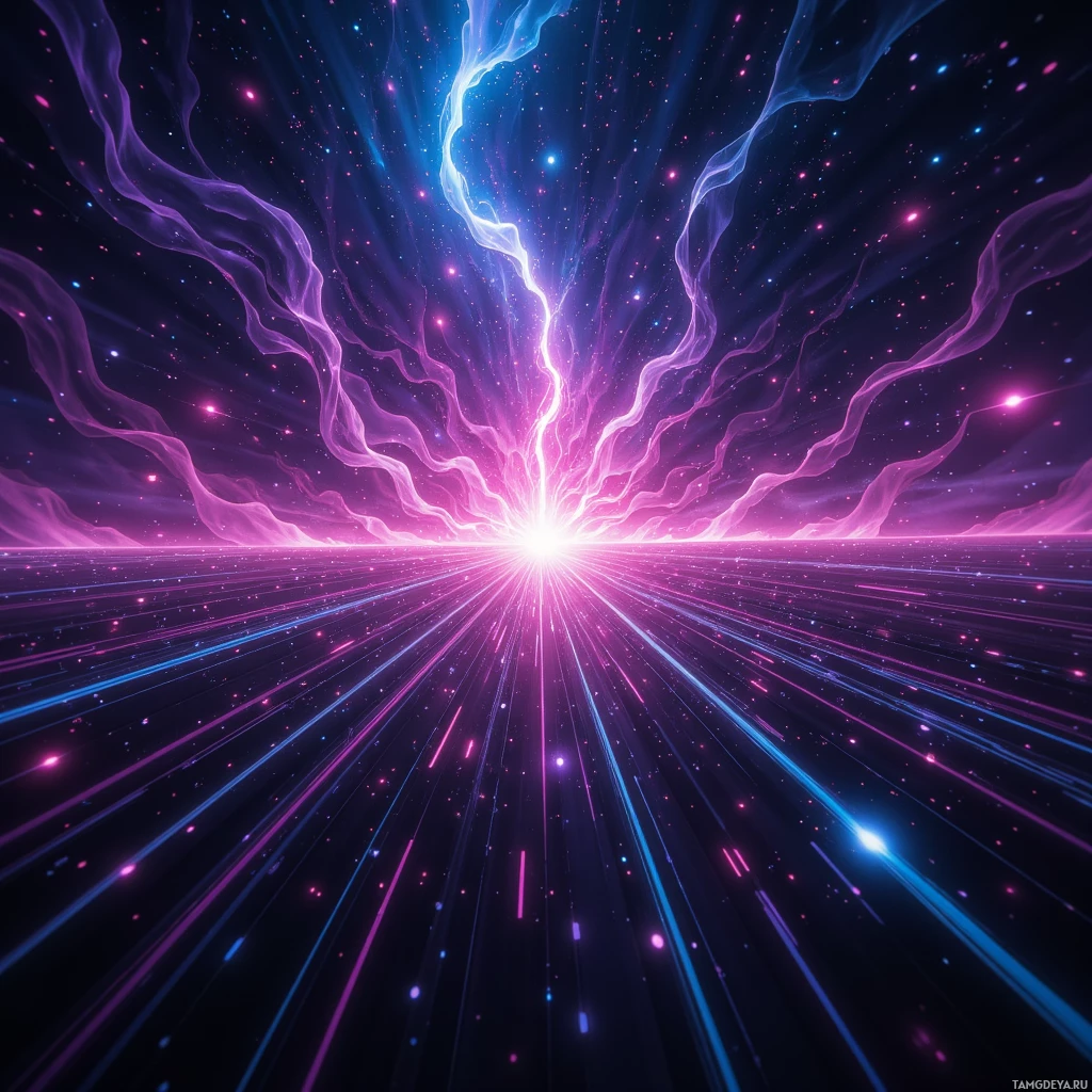 Semi-abstract image with many empty light space at center of beautiful background, that is suitable for the post:  The code's heartbeat flickers like a neon rune, waiting for a forgotten hand to recalibrate its pulse.