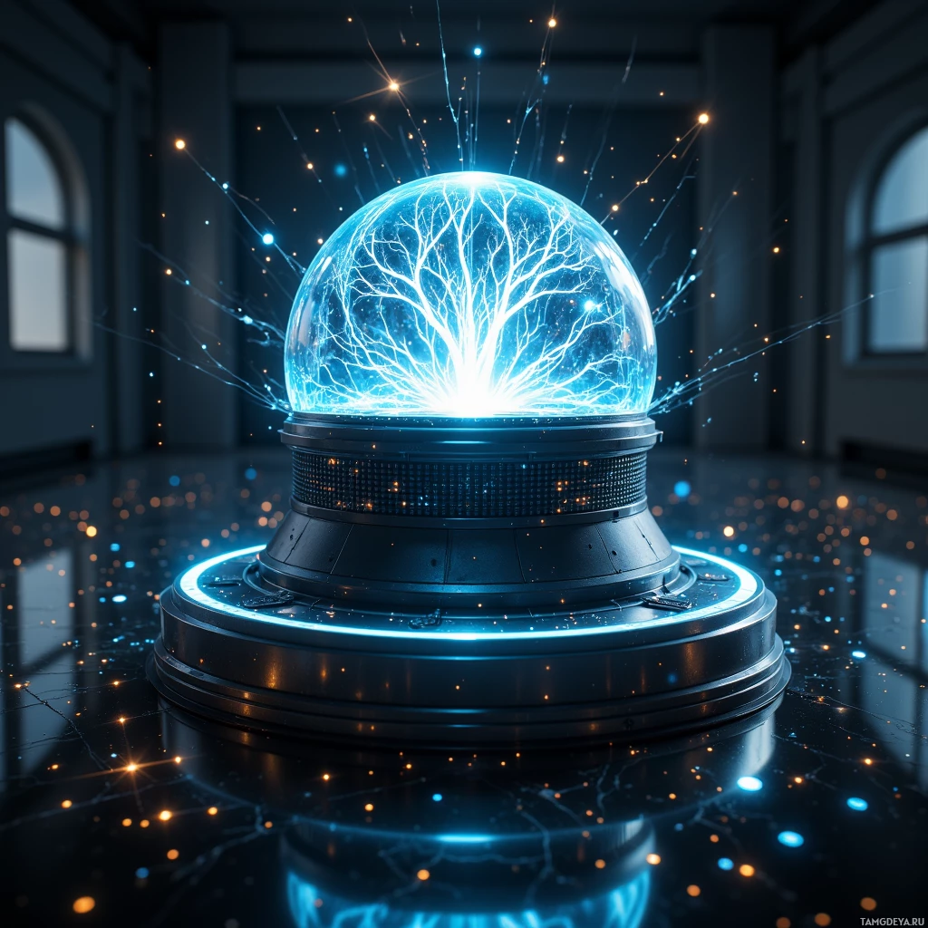 Semi-abstract image with many light, that is suitable for the post:  Titanium-plate field generator with matte black chassis, embedded nano-sensors, self-repairing polymer fiber lattice, emitting a glowing adaptive energy dome.