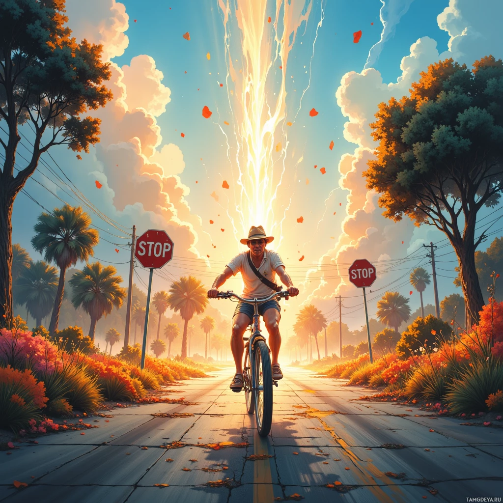 Semi-abstract image with many empty light space at center of beautiful background, that is suitable for the post:  My heart rides a rusted bicycle toward an invisible stop sign, still laughing at traffic lights that never turn.