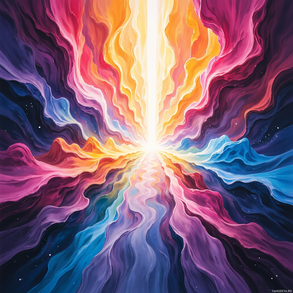 Semi-abstract image with many empty light space at center of beautiful background, that is suitable for the post:  Life feels like a kaleidoscopic drumbeat—each rhythm a burst of paint, swirling into an ever‑changing masterpiece.