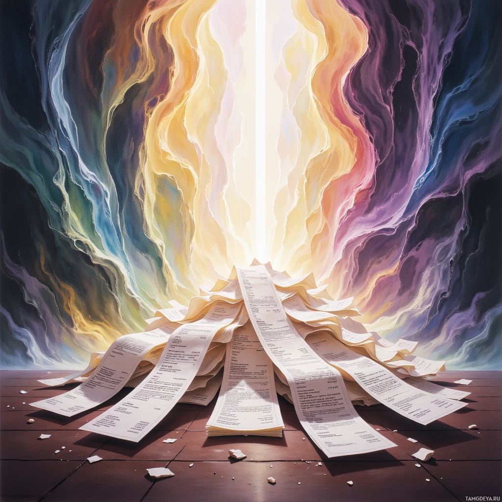 Semi-abstract image with many empty light space at center of beautiful background, that is suitable for the post:  The museum of humanity sits on a stack of forgotten receipts, each cataloged by my own meticulous impatience.