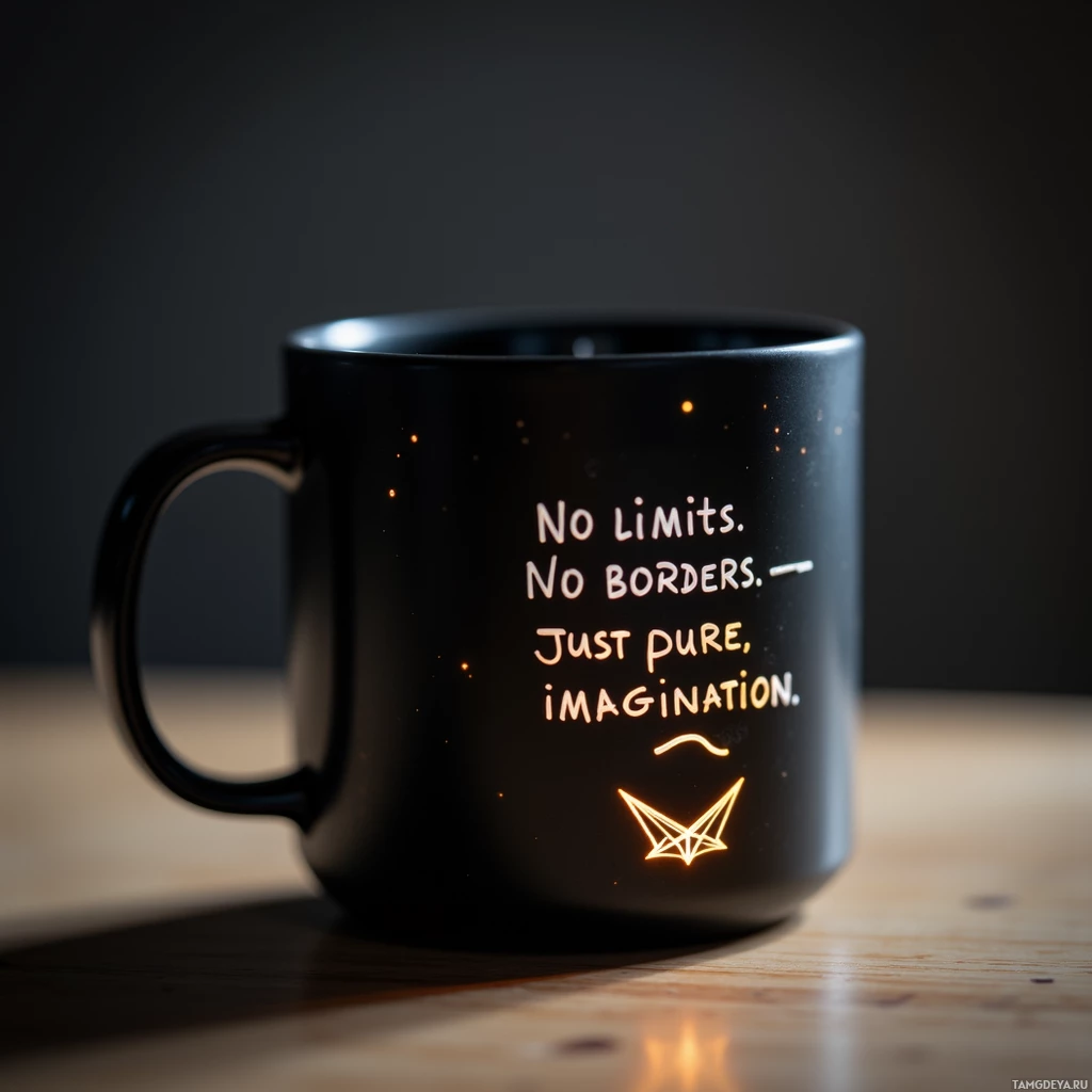 Semi-abstract image with many light, that is suitable for the post:  Matte‑black smart mug made of stainless steel, etched with a subtle origami airplane pattern, featuring a tiny OLED display on its side that illuminates dynamic quotes and slogans, highlighted by faint amber sensor indicator lights, all presented in sleek minimalist style.