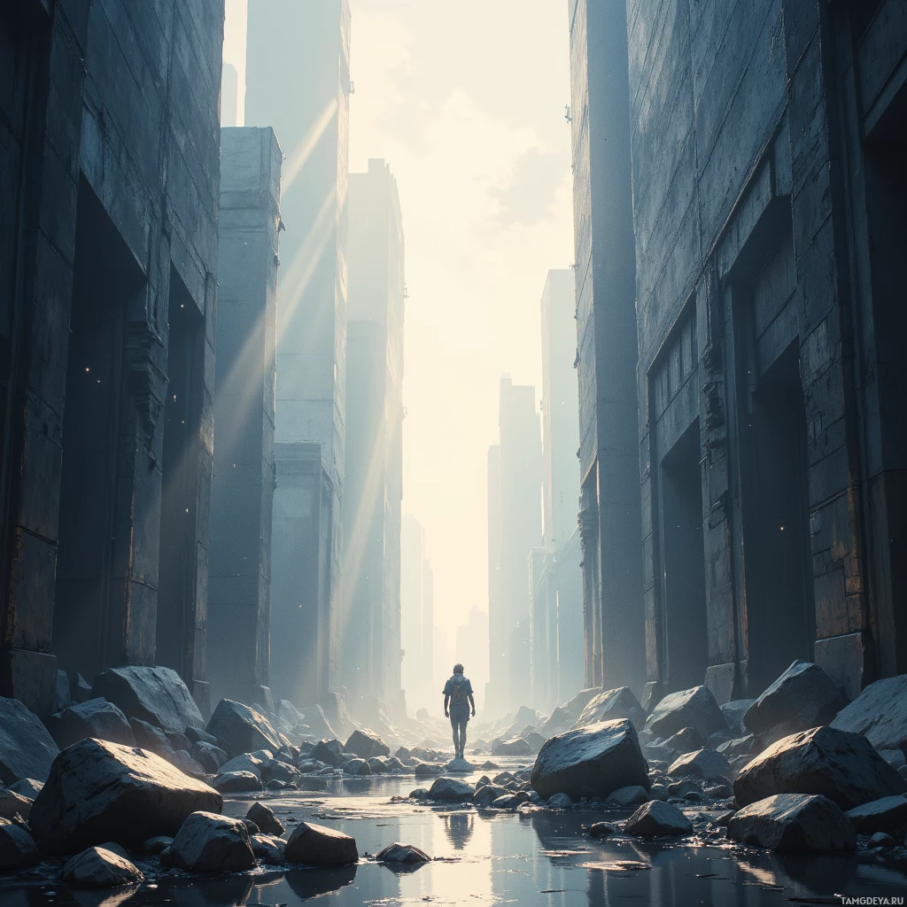 Semi-abstract image with many empty light space at center of beautiful background, that is suitable for the post:  The steel in my veins hums louder than applause, a quiet drumbeat of relentless ascent.