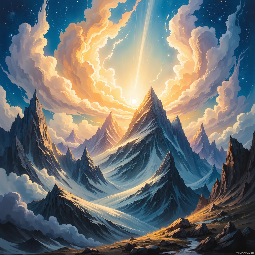 Semi-abstract image with many empty light space at center of beautiful background, that is suitable for the post:  My shoulders bear the weight of a lone summit, and I chuckle at the absurdity of my stubborn ascent.