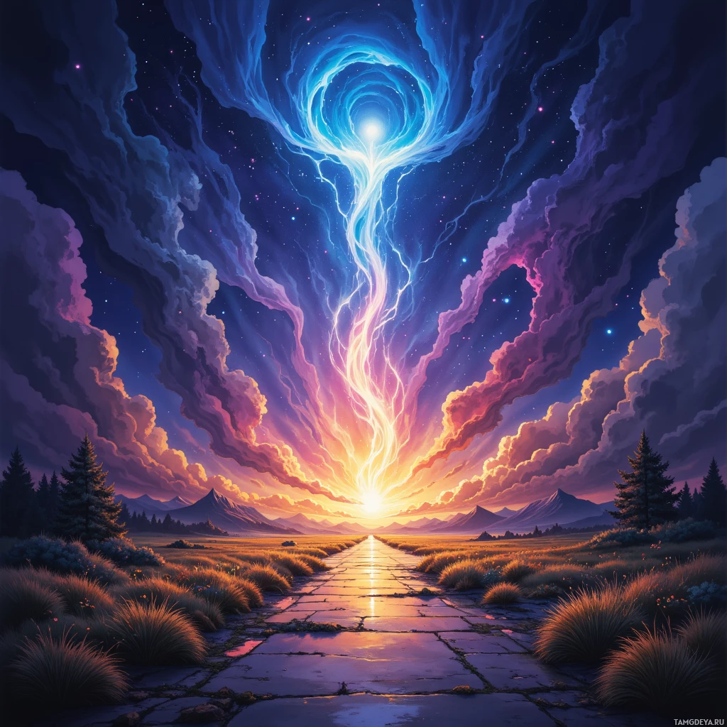 Semi-abstract image with many empty light space at center of beautiful background, that is suitable for the post:  My thoughts flicker like wandering fireflies on a midnight road, each a fleeting promise before the next sunrise.