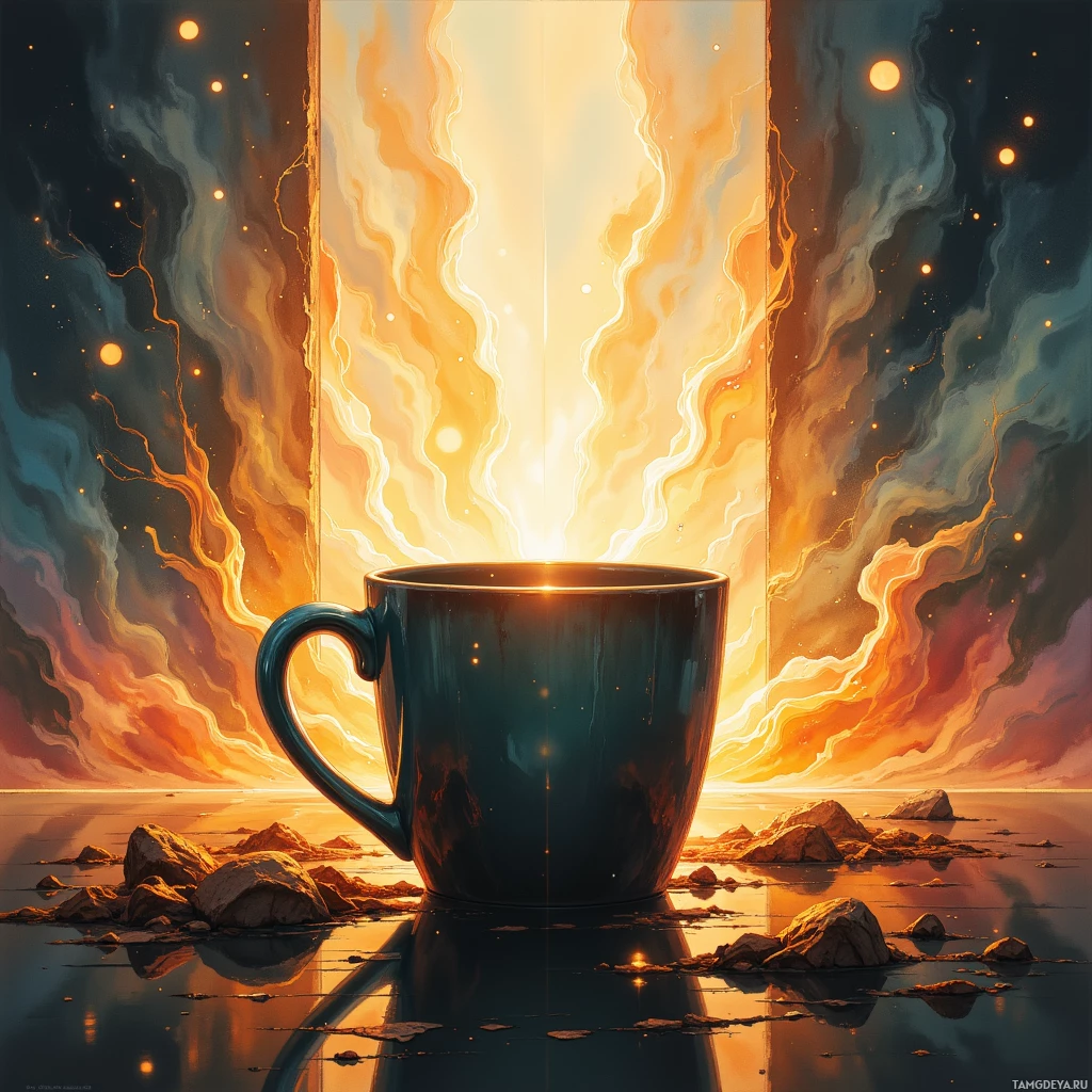 Semi-abstract image with many empty light space at center of beautiful background, that is suitable for the post:  My coffee mug’s lid is a tiny door to nowhere, and I wait for the doorbell that never rings.