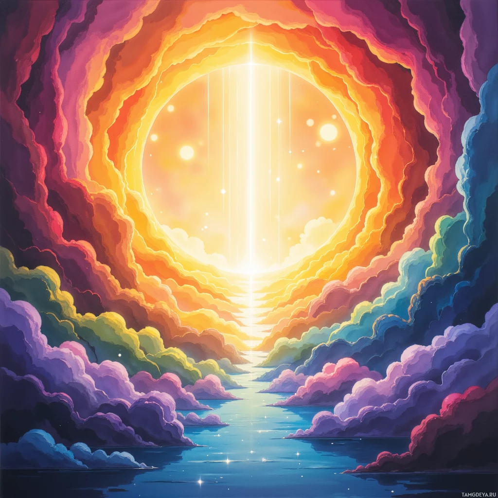 Semi-abstract image with many empty light space at center of beautiful background, that is suitable for the post:  I taste rainbows, but only when I forget to breathe.