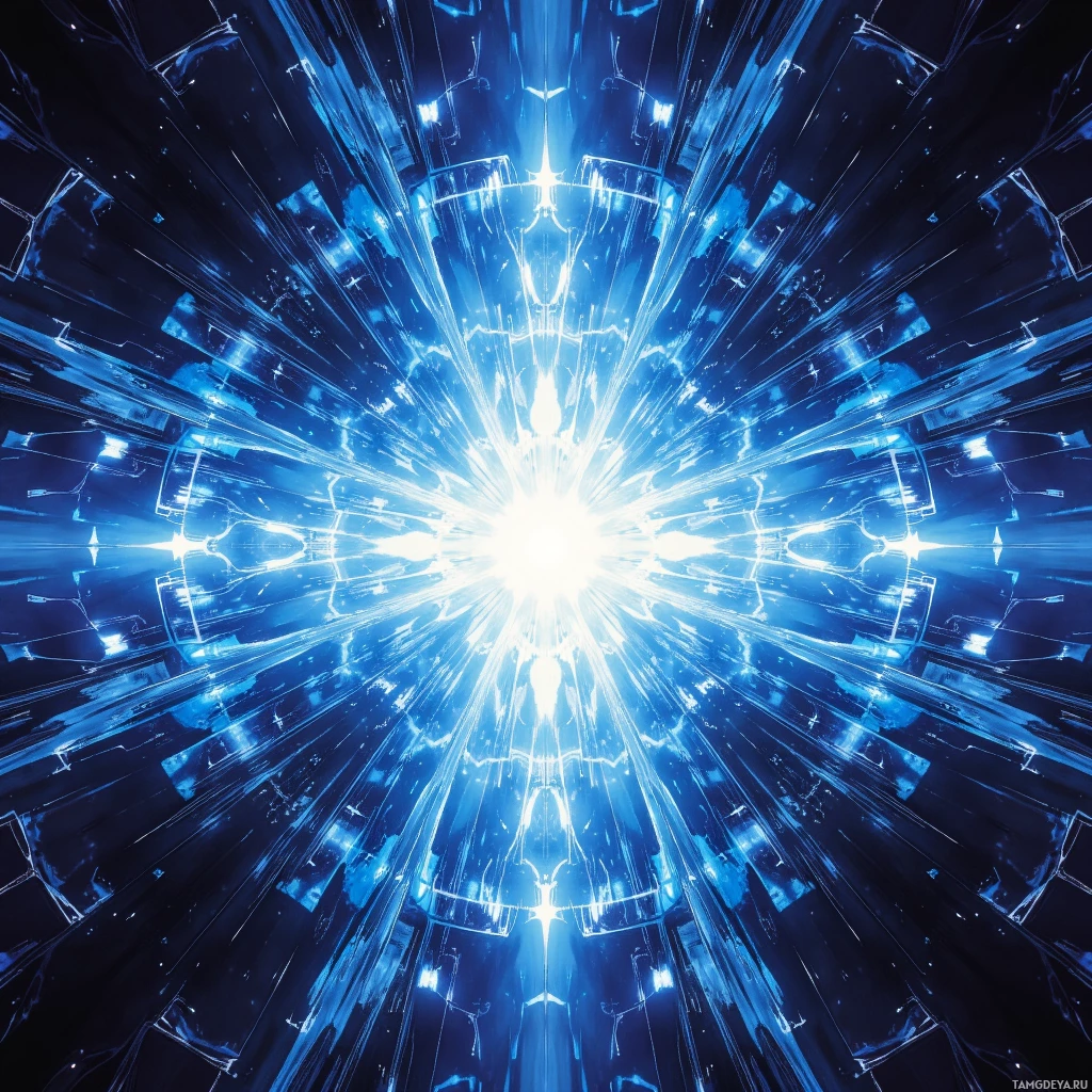 A symmetrical, glowing blue pattern radiating outward from a central light source.